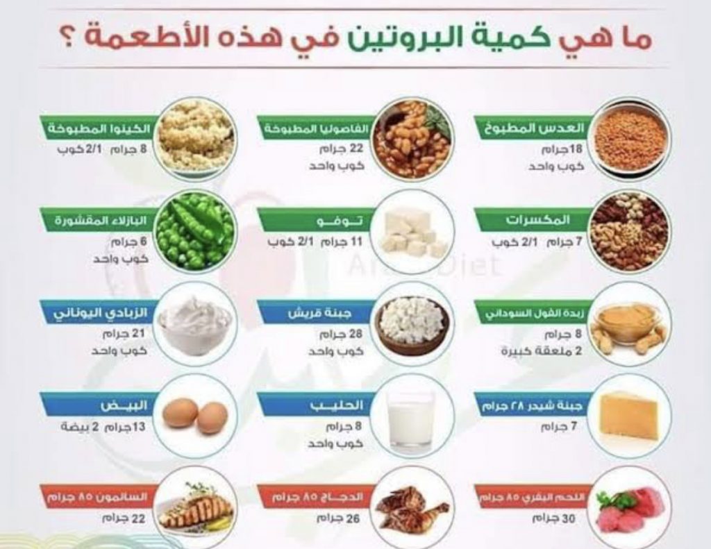 سعرات البروتين في بعض المأكولات